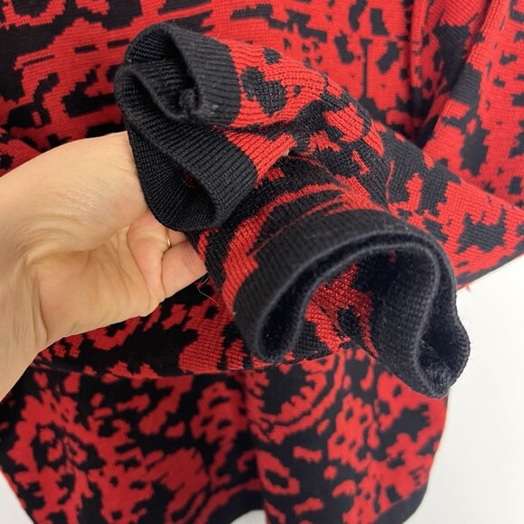 Vintage Jaeger Wool Cardigan sz M Black Red Festive 3/4 Sleeve Boxy Preppy 90s - Picture 5 of 7